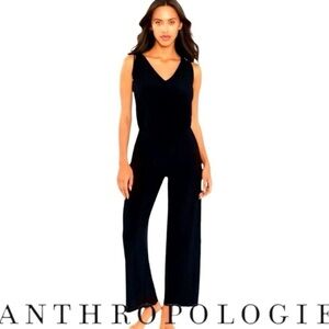 ANTHROPOLOGIE DREW Black Sleeveless Jumpsuit Elastic Waist Wide Leg MEDIUM